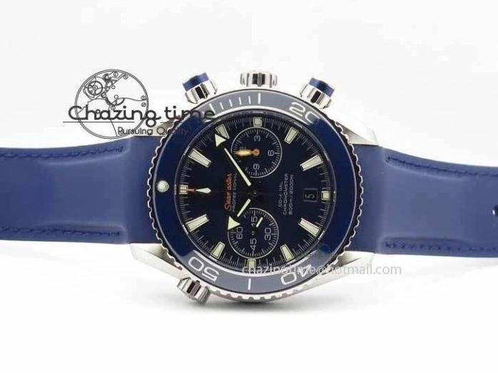 0508 Chic Planet Ocean Master Chrono 45mm SS OM 1:1 Best Edition Blue Dial On Blue Rubber Strap A 8172